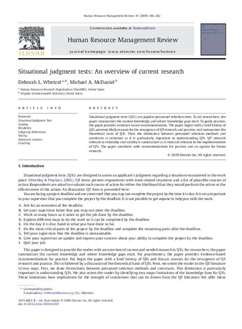 Situational judgment tests: An overview of current research.